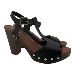Rampage Quendele T Strap Heeled Sandal Lightweight Brown Black Studded Size 6.5